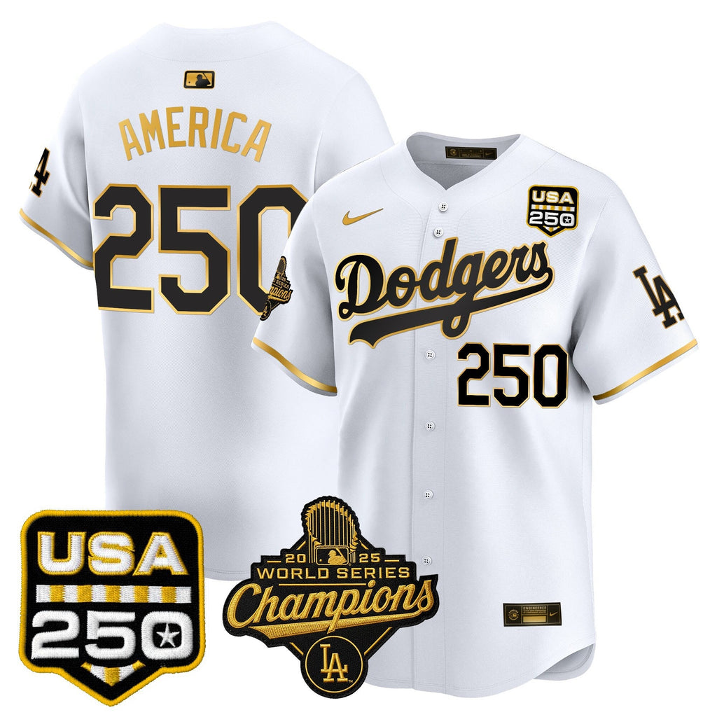 Dodgers 2025 World Series Champions & 250America Patch Vapor Premier Limited Jersey - Stitched