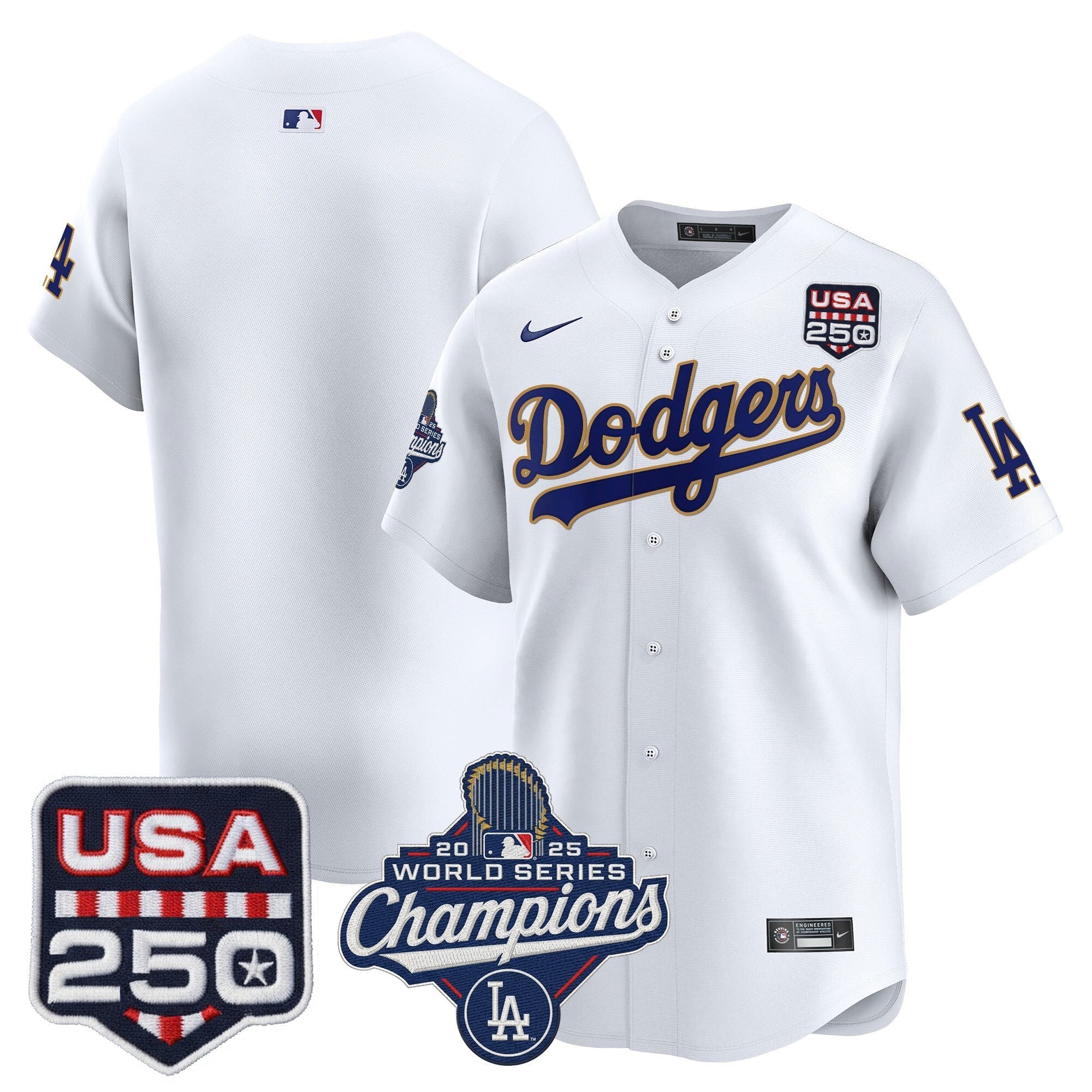 Dodgers 2025 World Series Champions & 250America Patch Vapor Premier Limited Jersey - Stitched