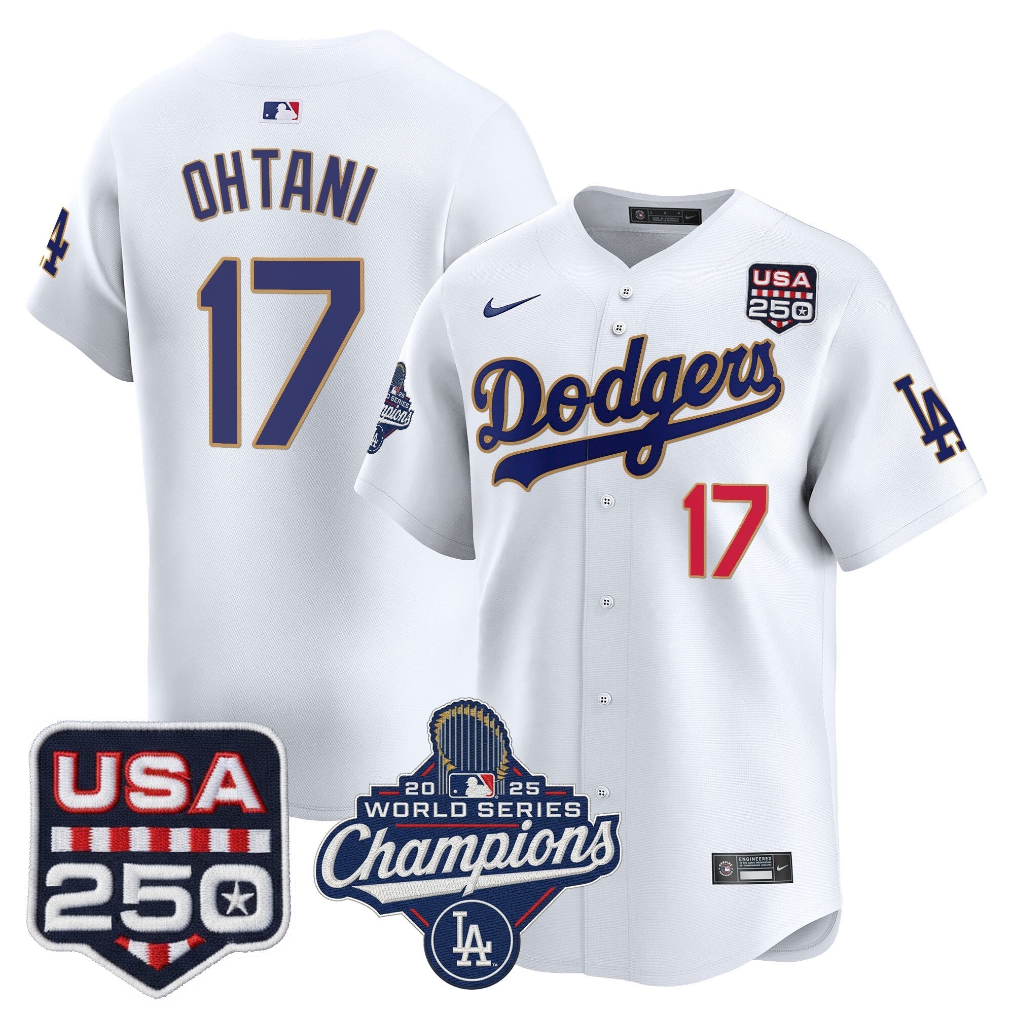 Dodgers 2025 World Series Champions & 250America Patch Vapor Premier Limited Jersey - Stitched
