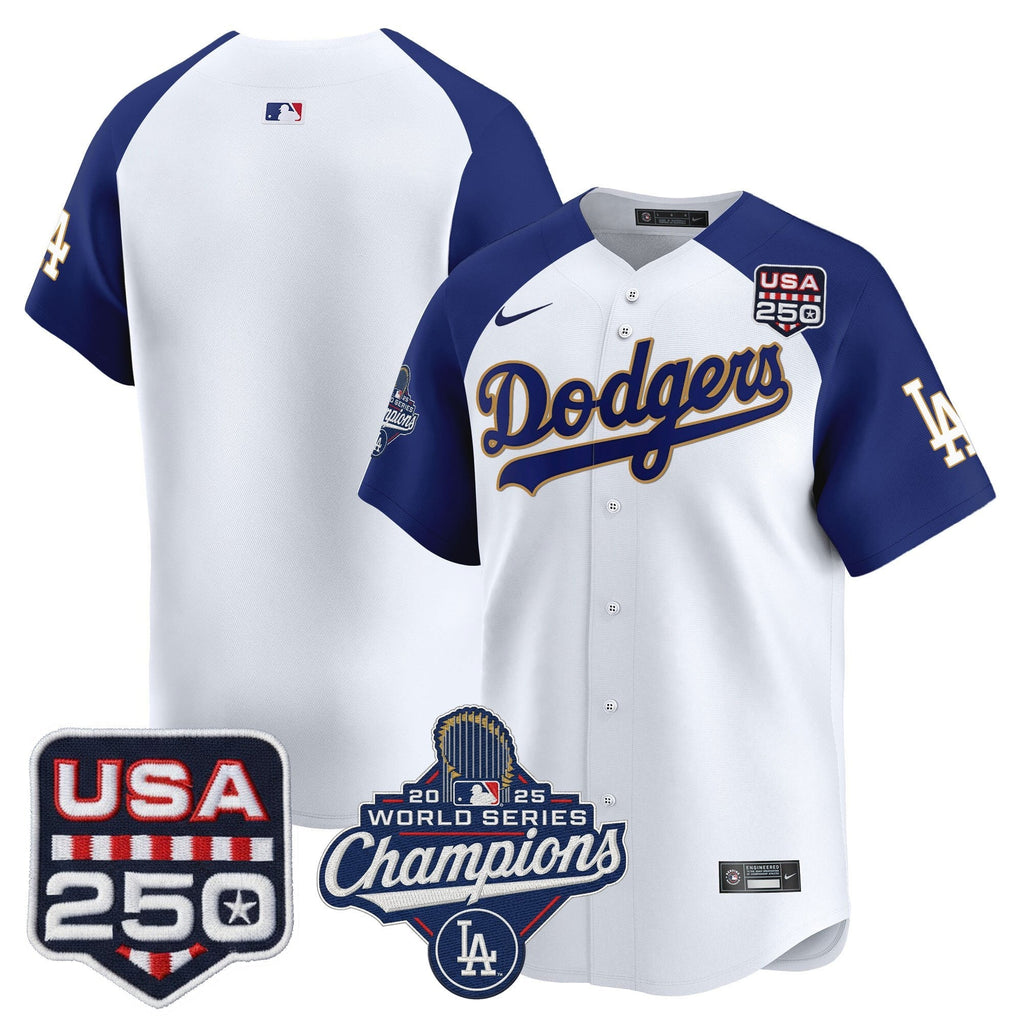 Dodgers 2025 World Series Champions & 250America Patch Vapor Premier Limited Jersey - Stitched