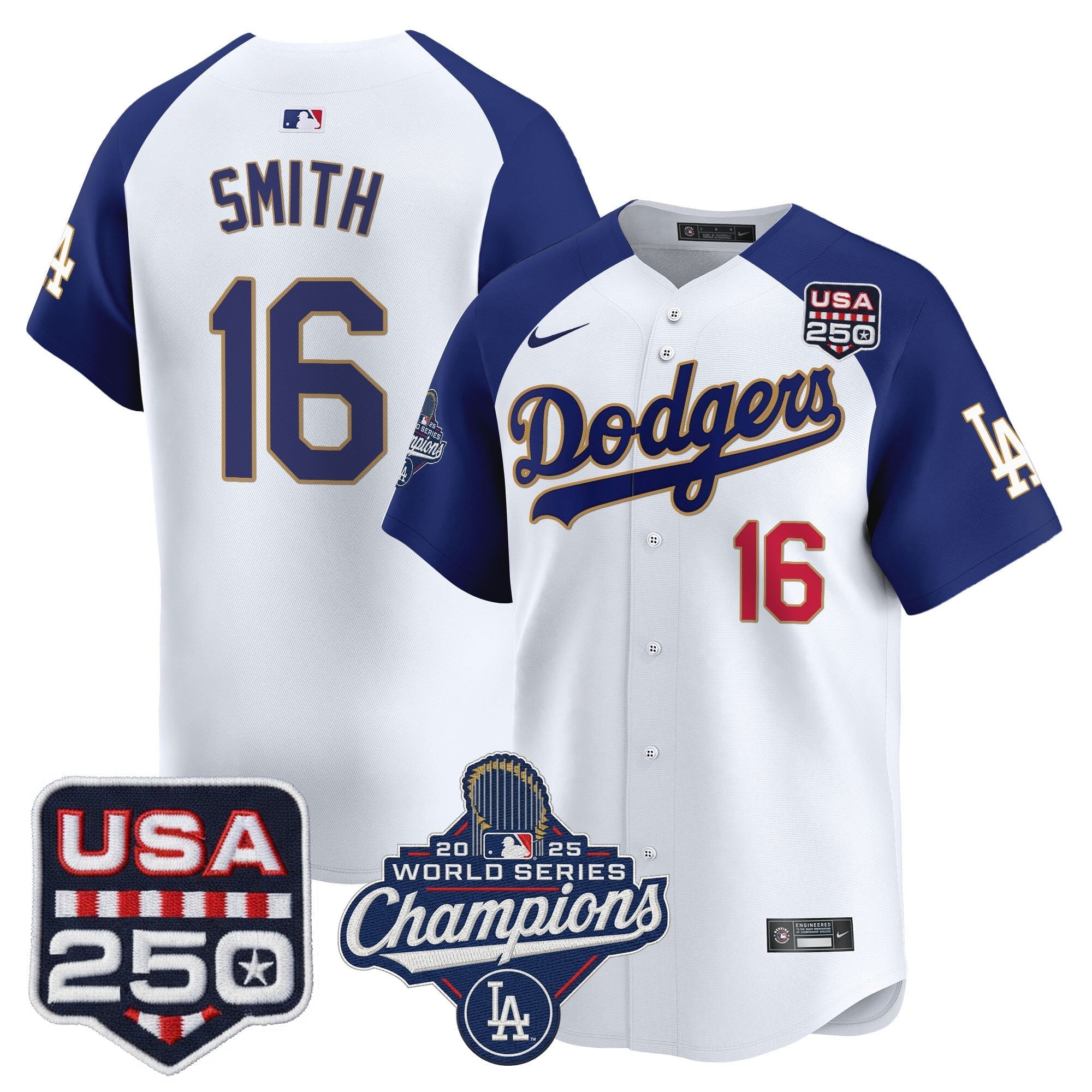 Dodgers 2025 World Series Champions & 250America Patch Vapor Premier Limited Jersey - Stitched