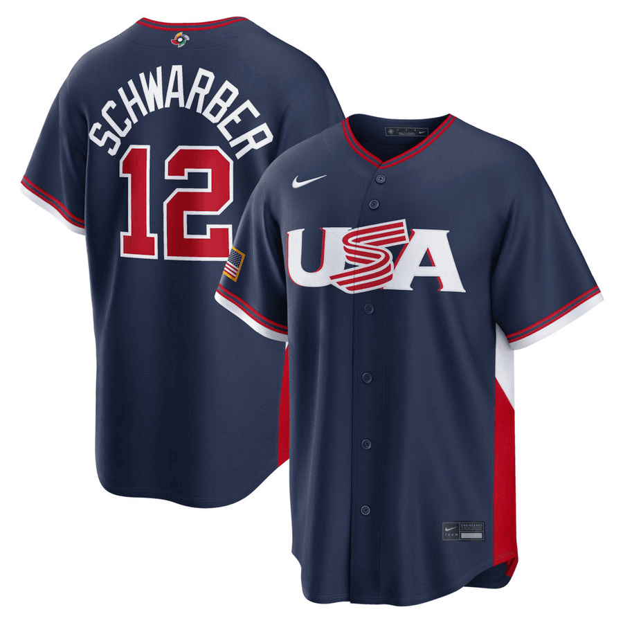 12 Kyle Schwarber Usa 2026 World Baseball Classic Baseball Jersey Team Usa Wbc 2026 Merch Navy