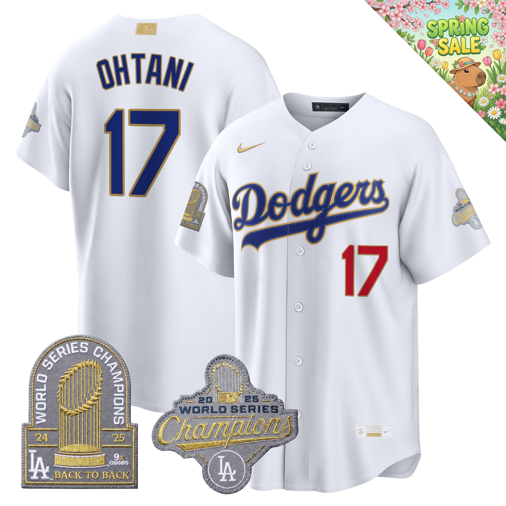 LAD "Gold Collection" Premier Limited Navy Jersey - 9X World Series Champions - Stitched