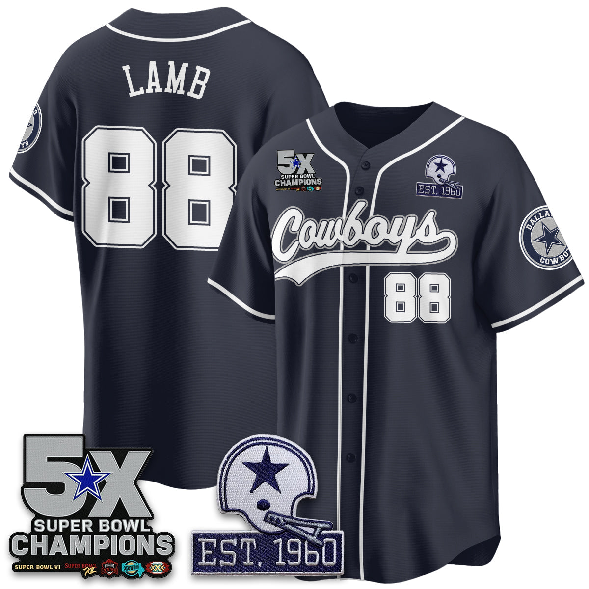 DAL 5-Time Champions Patch Limited Baseball Jersey - Stitched