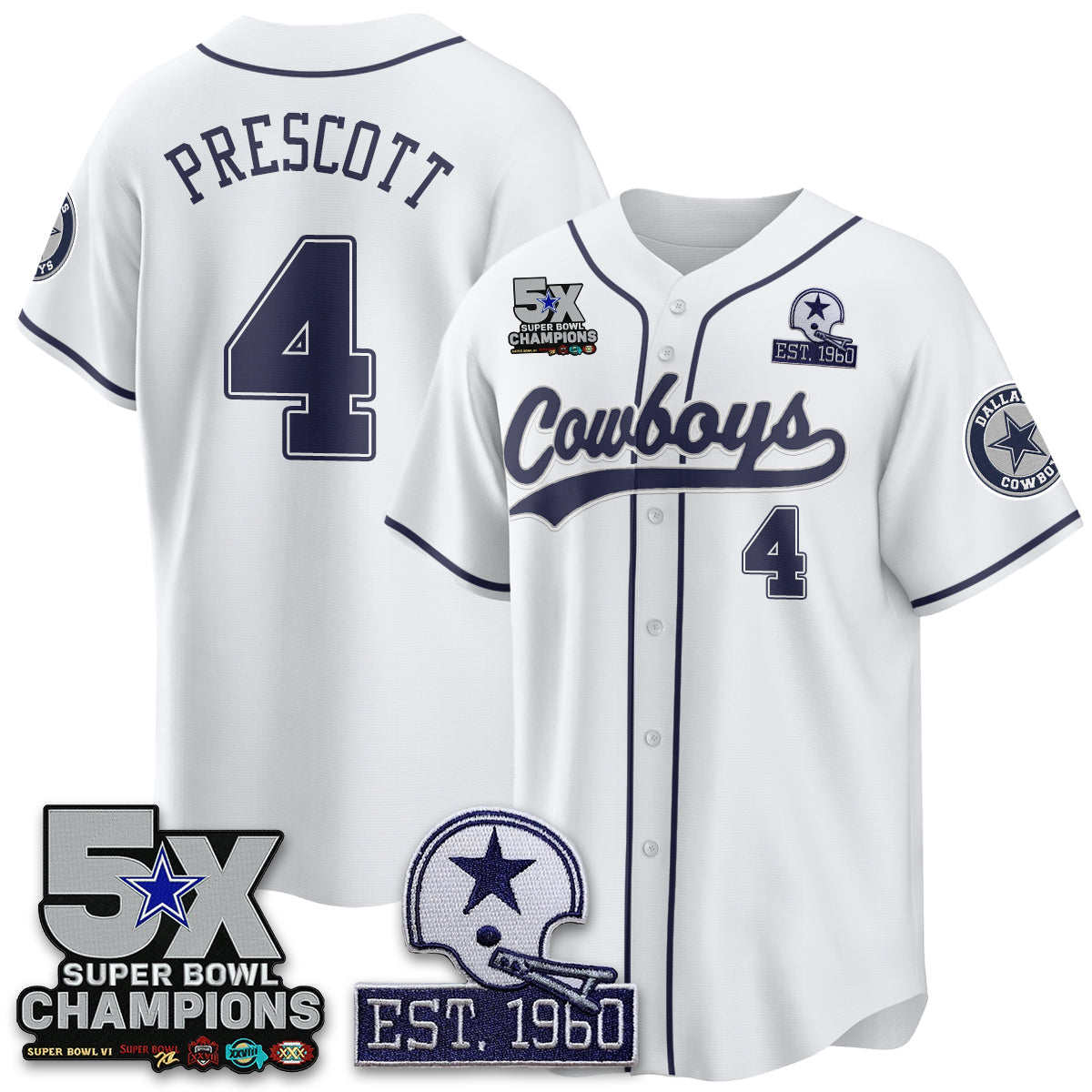 DAL 5-Time Champions Patch Limited Baseball Jersey - Stitched
