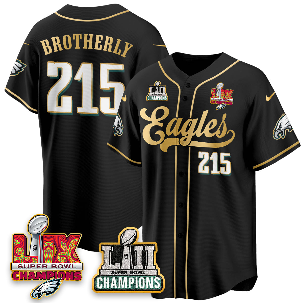 PHI LII-LIX Super Bowl Champions Vapor Limited Gold Baseball Jersey - Stitched