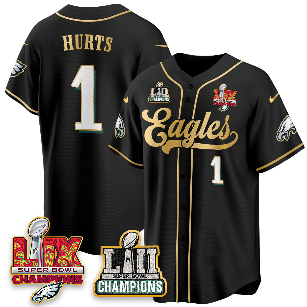 PHI LII-LIX Super Bowl Champions Vapor Limited Gold Baseball Jersey - Stitched