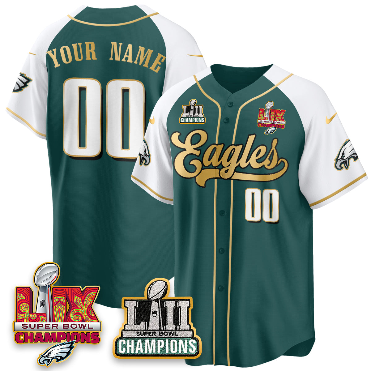 PHI LII-LIX Super Bowl Champions Vapor Limited Gold Baseball Jersey - Stitched