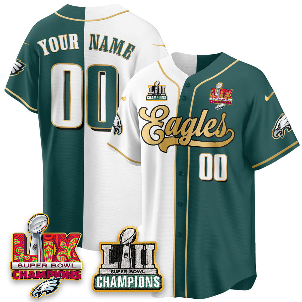 PHI LII-LIX Super Bowl Champions Vapor Limited Gold Baseball Jersey - Stitched