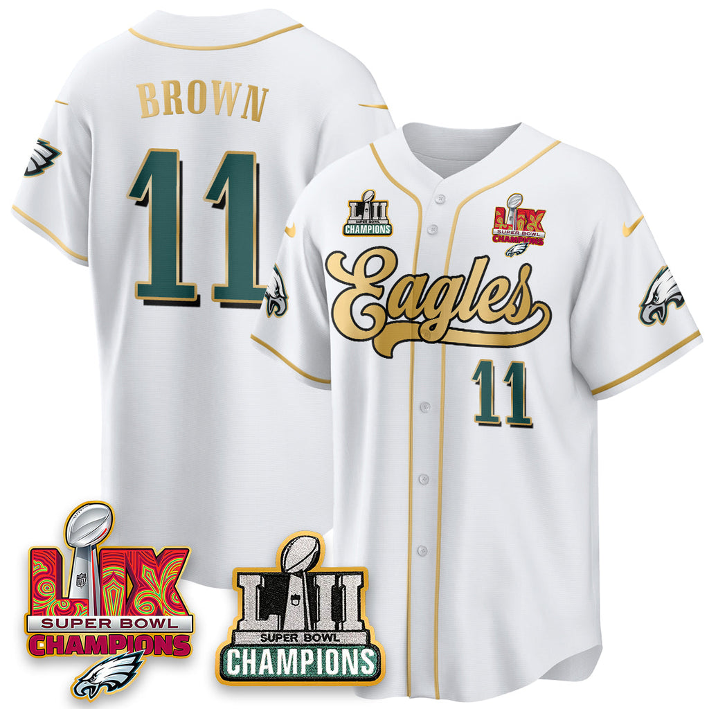 PHI LII-LIX Super Bowl Champions Vapor Limited Gold Baseball Jersey - Stitched