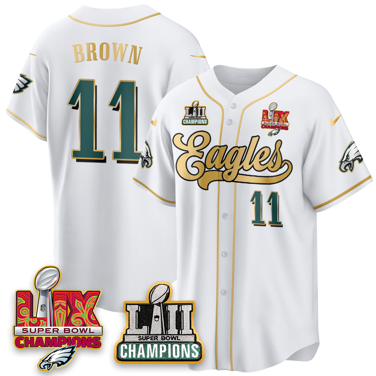 PHI LII-LIX Super Bowl Champions Vapor Limited Gold Baseball Jersey - Stitched