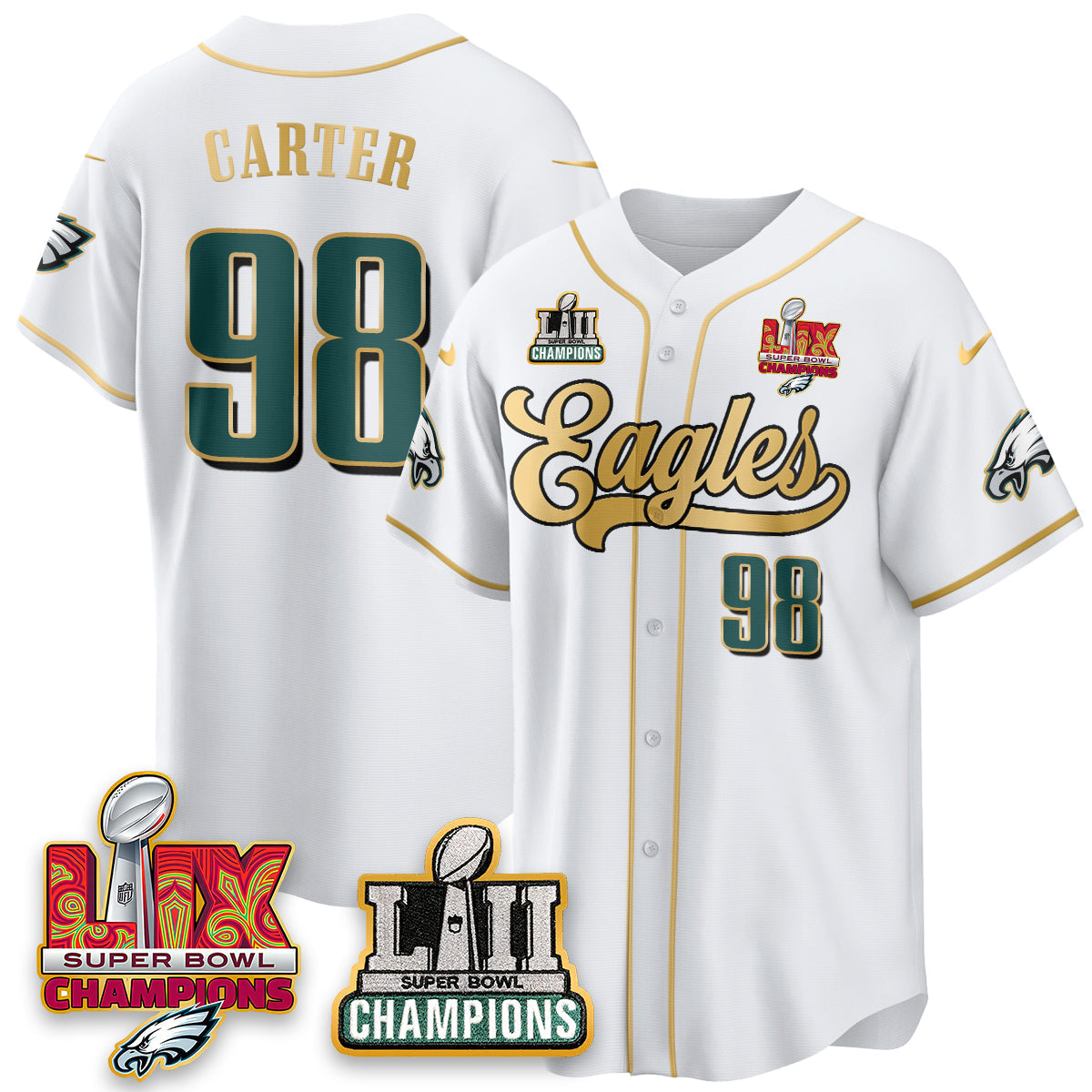 PHI LII-LIX Super Bowl Champions Vapor Limited Gold Baseball Jersey - Stitched