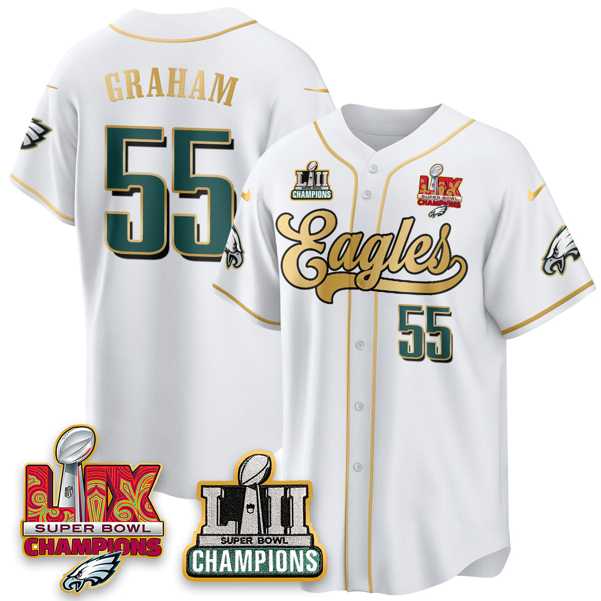 PHI LII-LIX Super Bowl Champions Vapor Limited Gold Baseball Jersey - Stitched