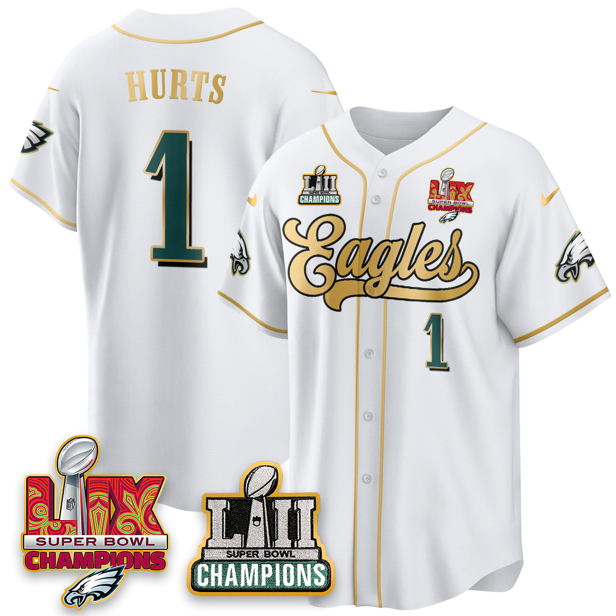 PHI LII-LIX Super Bowl Champions Vapor Limited Gold Baseball Jersey - Stitched