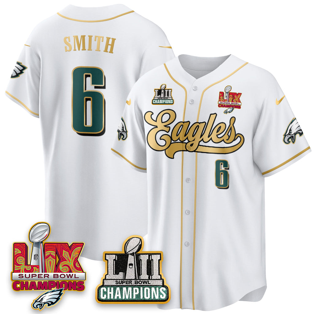 PHI LII-LIX Super Bowl Champions Vapor Limited Gold Baseball Jersey - Stitched