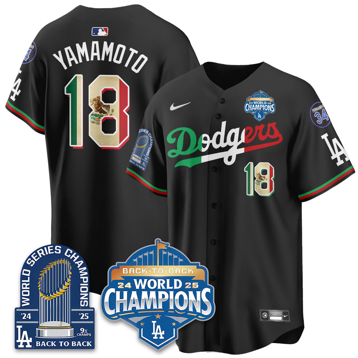 LAD Mexico World Series Champions Jersey - 9x Champs - Stitched