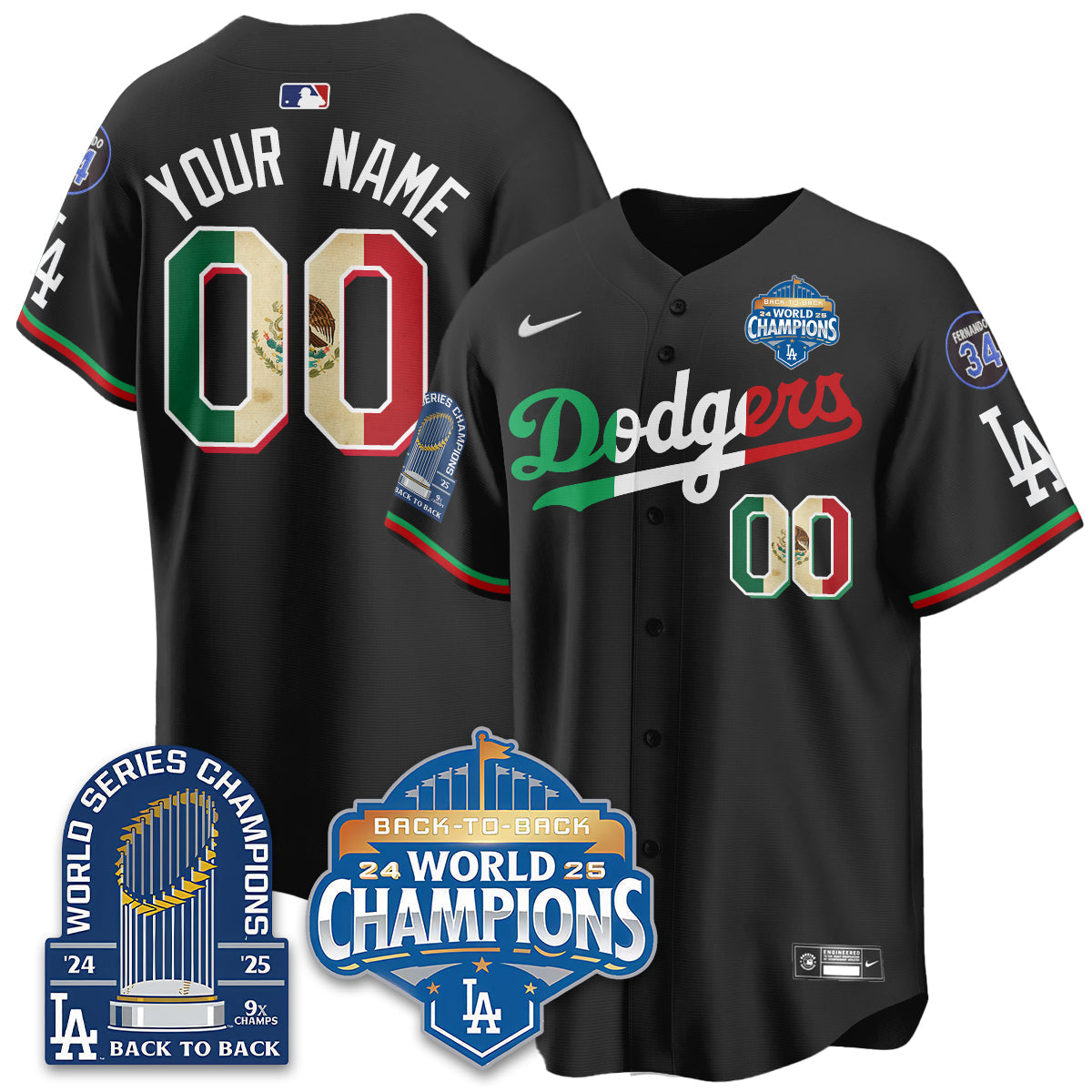 LAD Mexico World Series Champions Jersey - 9x Champs - Stitched