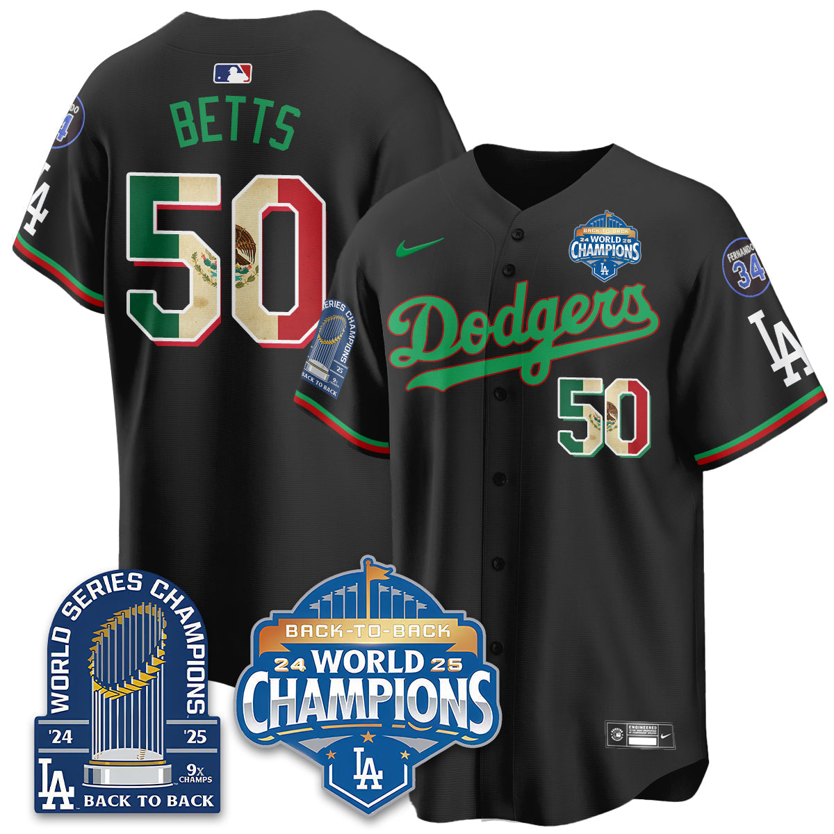 LAD Mexico World Series Champions Jersey - 9x Champs - Stitched