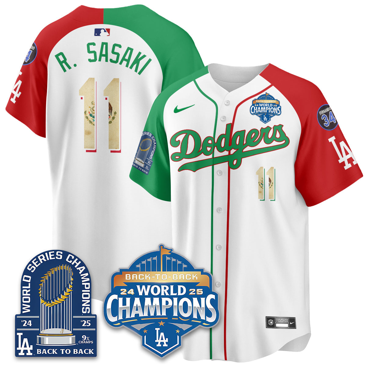 LAD Mexico World Series Champions Jersey - 9x Champs - Stitched