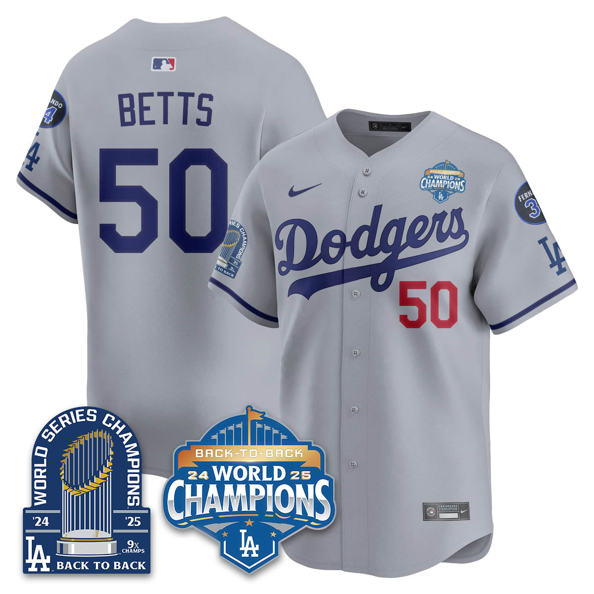 LAD 2025 World Series Champions  Gold Jersey - 9x Champs - Stitched