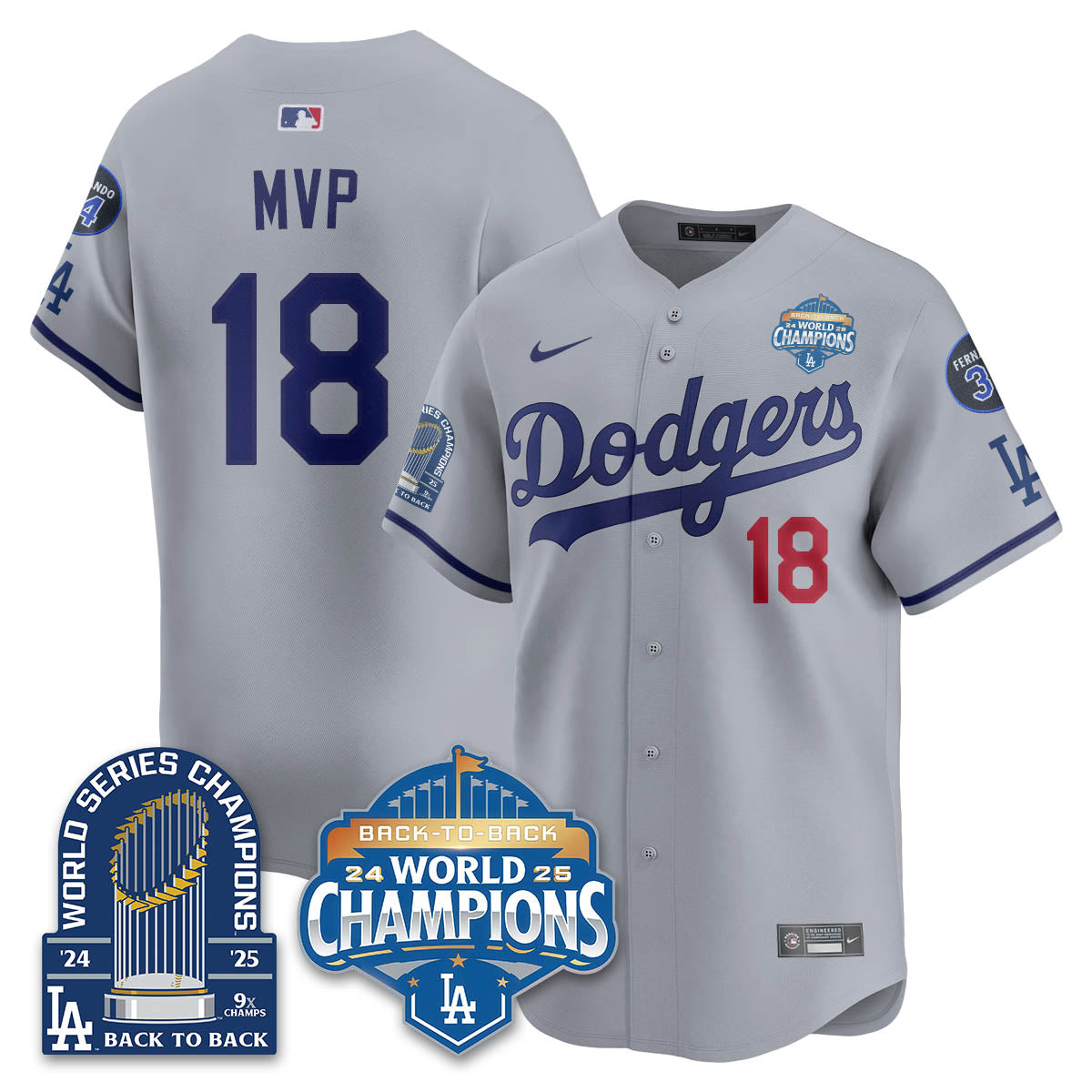 LAD 2025 World Series Champions  Gold Jersey - 9x Champs - Stitched
