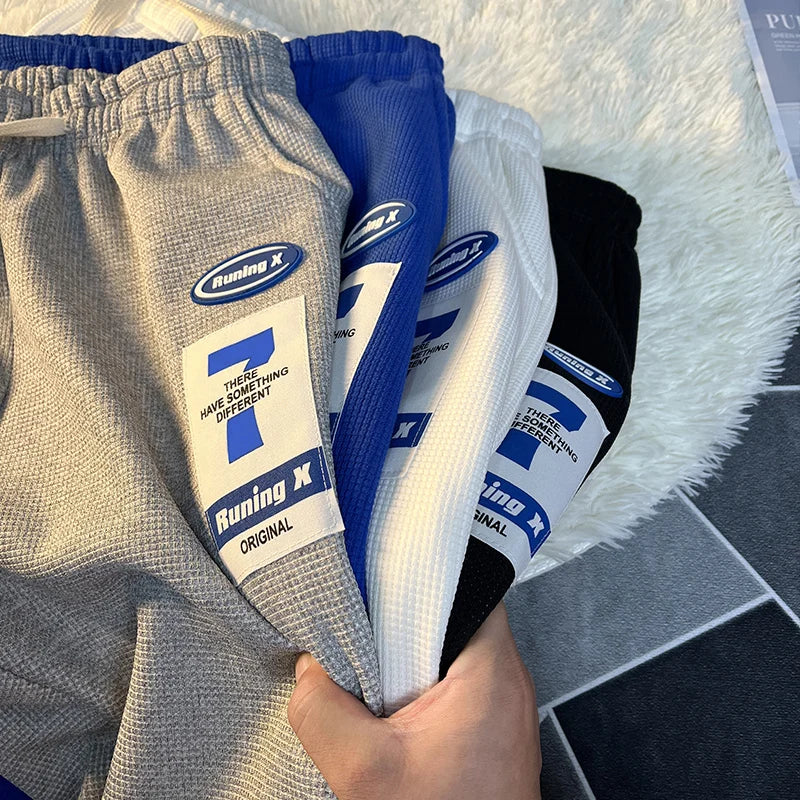 New Waffle Pants Men's Spring and Autumn Tide Heavyweight Sweatpants Loose Straight Wide Leg Casual Trousers Men Clothing
