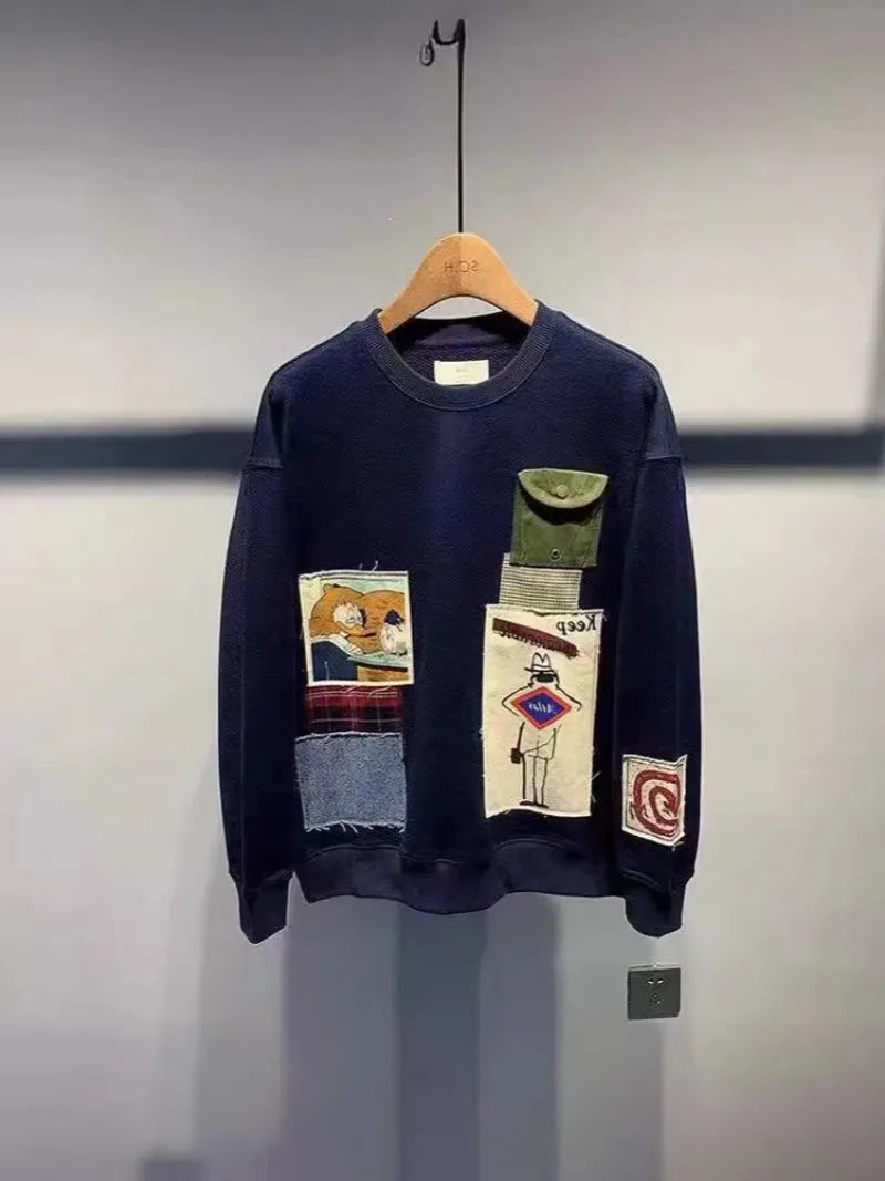 European and American fashion personality splicing jumper Y2K new goth Harajuku trend men clothing casual punk loose sweatshirt