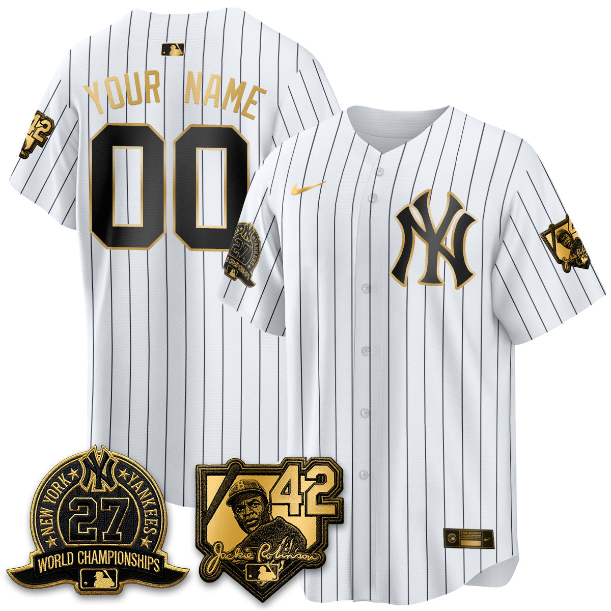 NYY 2026 Jackie Robinson Day Vapor Limited Gold Edition Custom Jersey - All Stitched