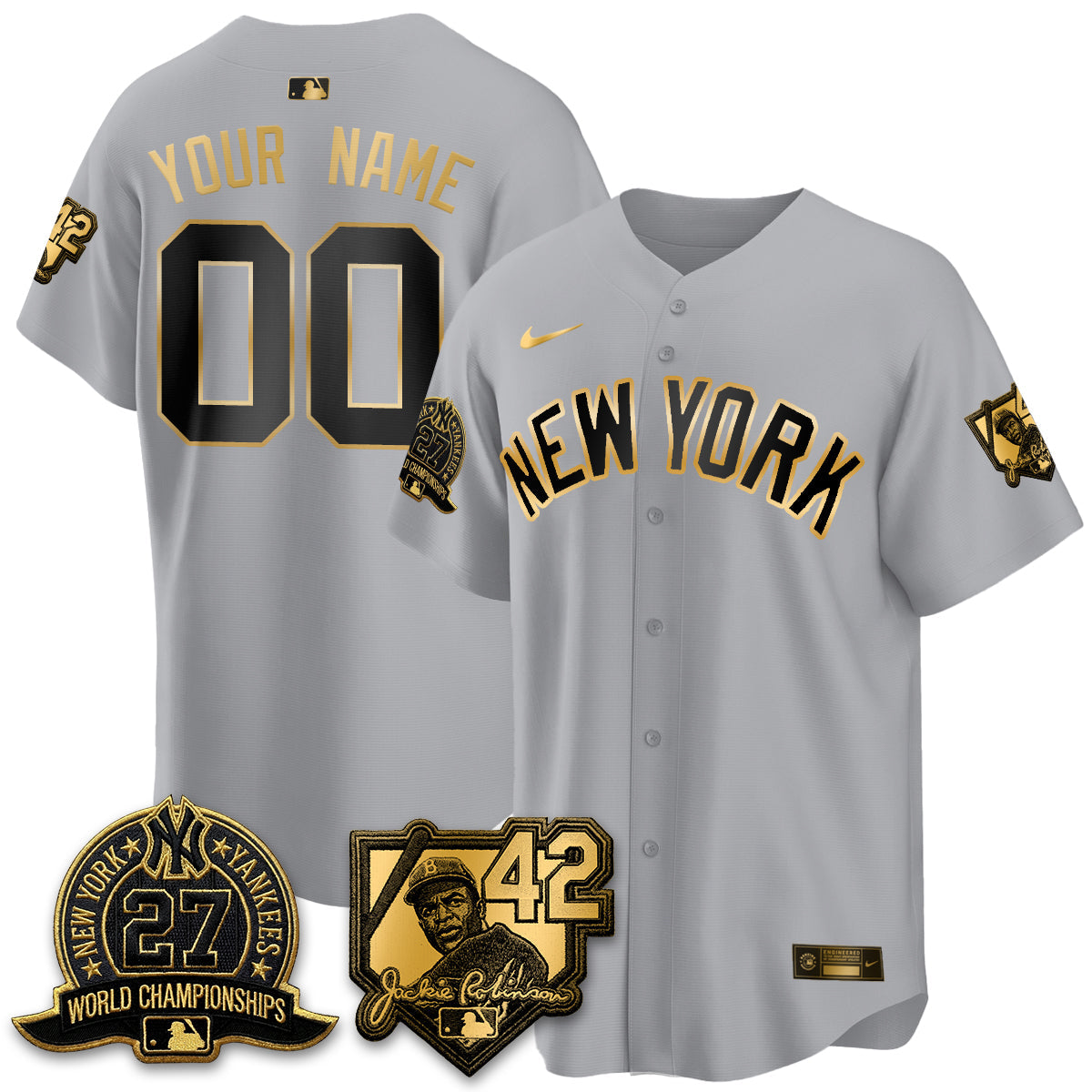 NYY 2026 Jackie Robinson Day Vapor Limited Gold Edition Custom Jersey - All Stitched