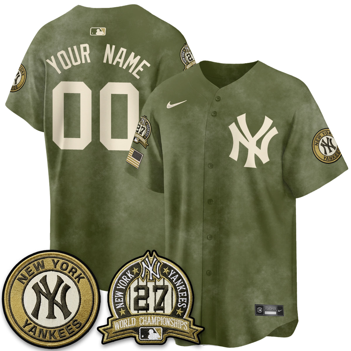 NYY New Era Olive 2026 Armed Forces Day Custom Jersey -Stitched