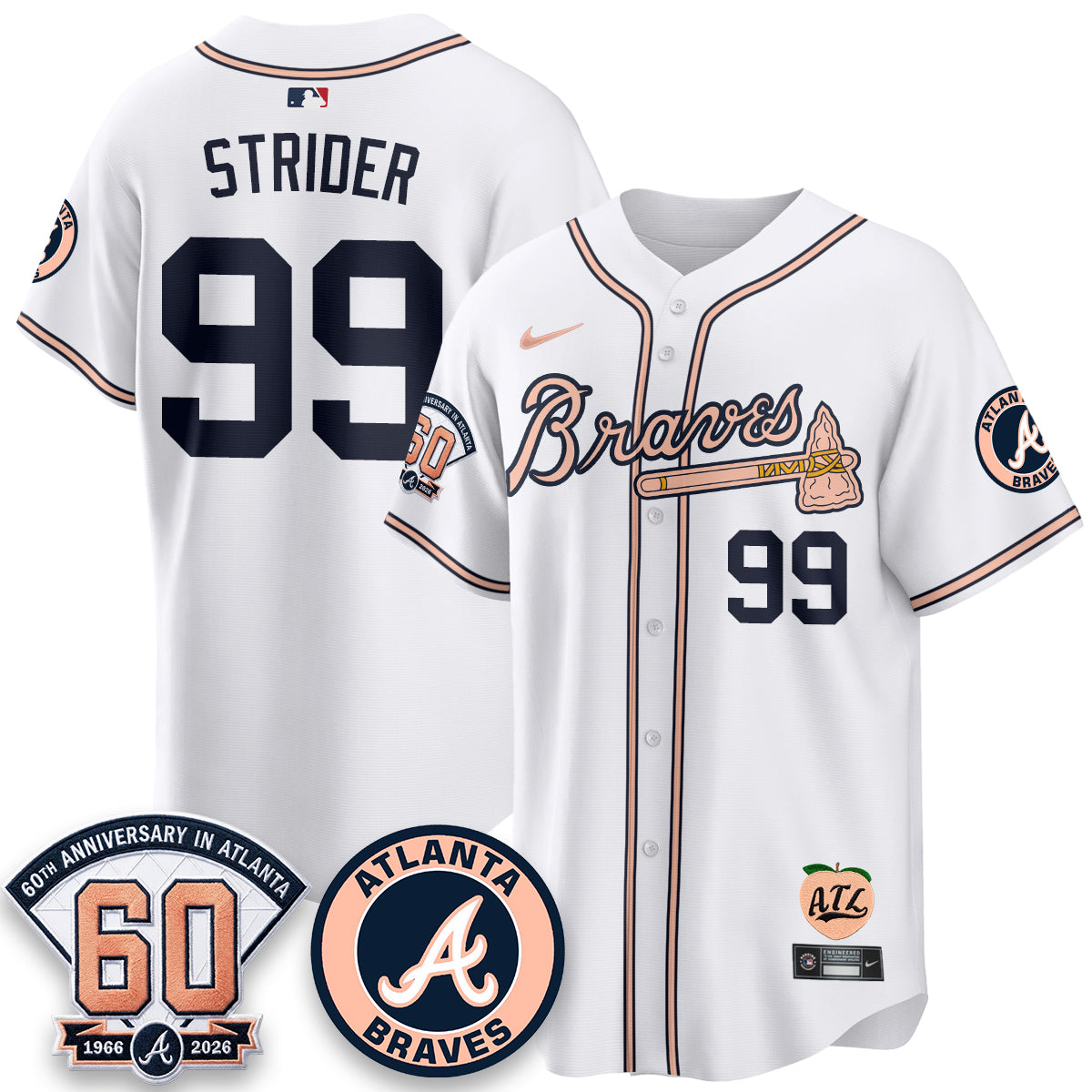 ATL 60th Anniversary Peach Edition Vapor Premier Limited Jersey - All Stitched
