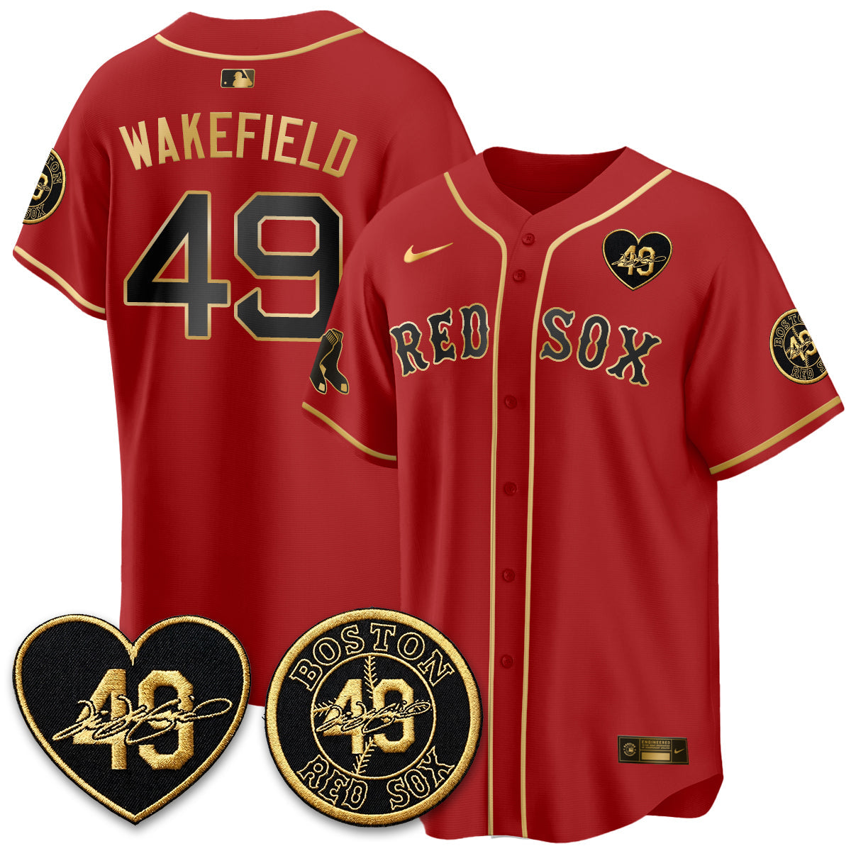 BOS Tim Wakefield Memorial Patch Vaper Premier Limited Gold Edition Jersey - Stitched