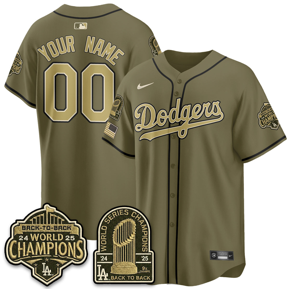 LAD New Era Olive 2026 Armed Forces Day Custom Jersey -All Stitched