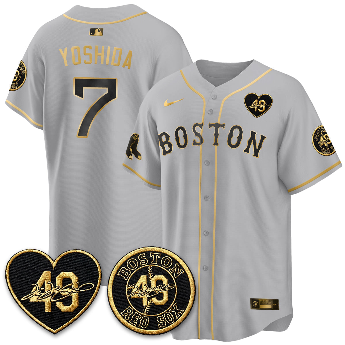 BOS Tim Wakefield Memorial Patch Vaper Premier Limited Gold Edition Jersey - All Stitched