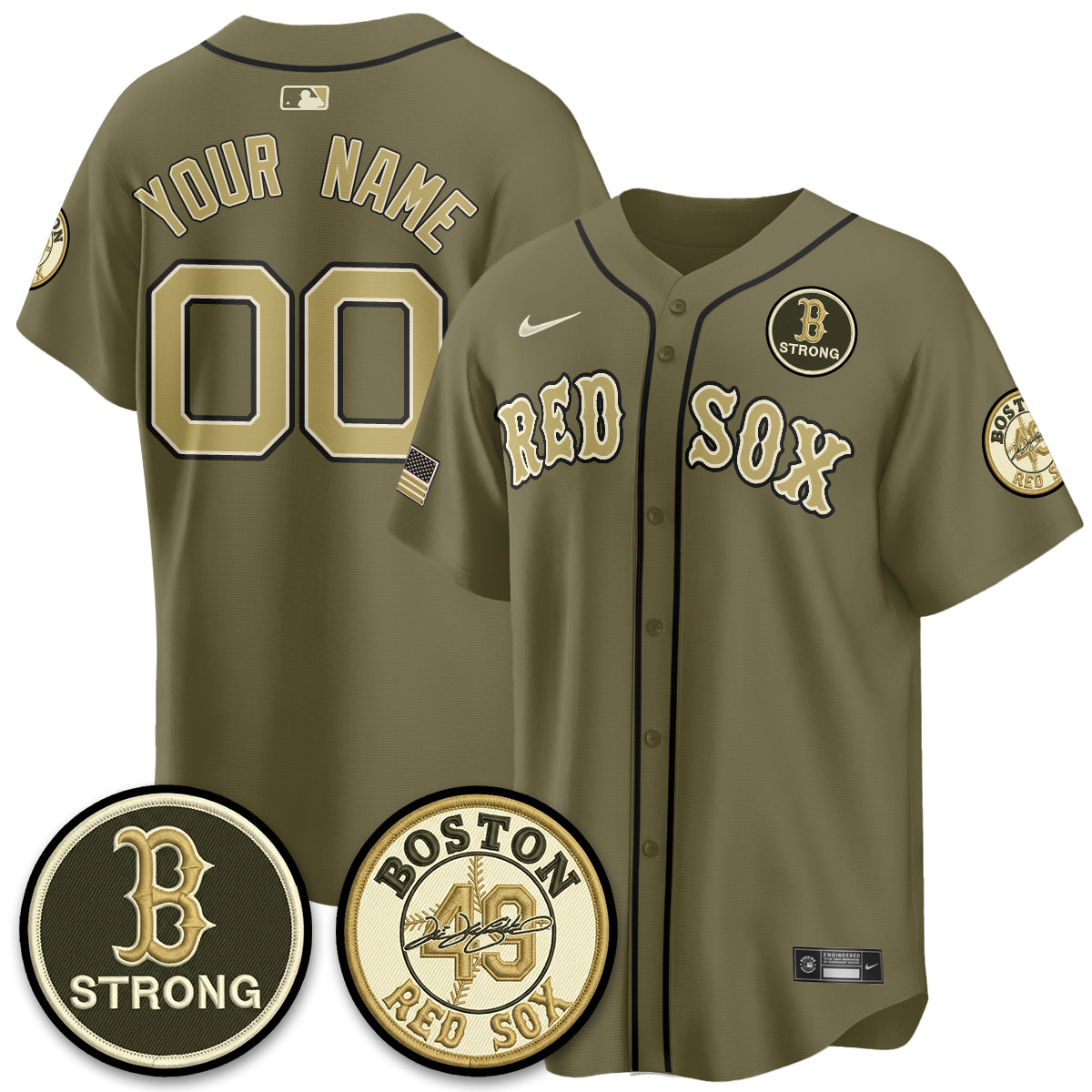 BOS New Era Olive 2026 Armed Forces Day Custom Jersey - Stitched