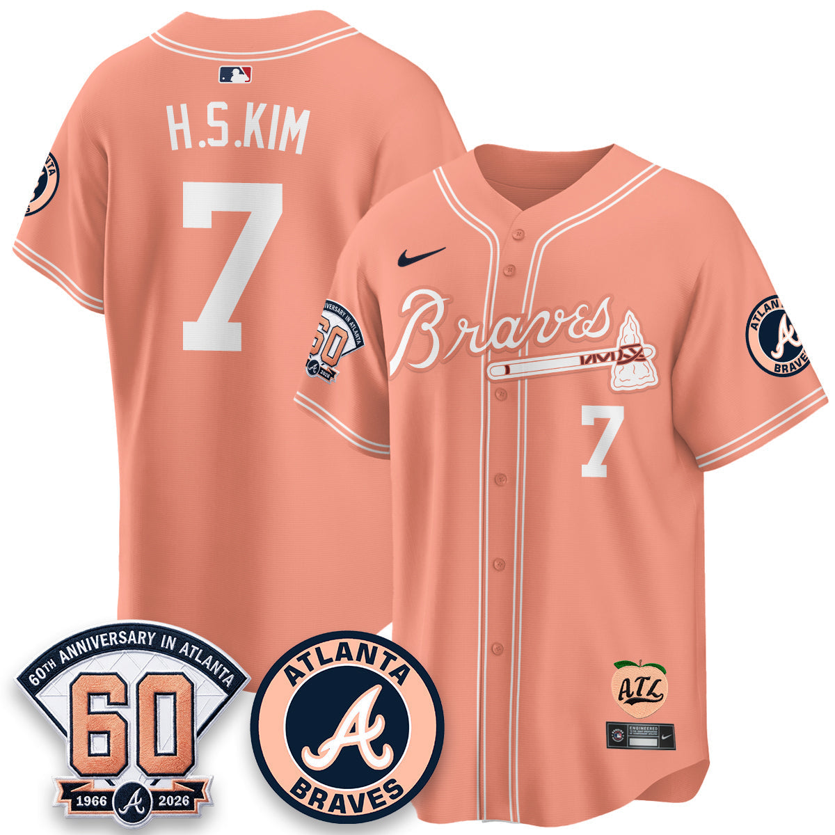 ATL 60th Anniversary Peach Edition Vapor Premier Limited Jersey - Stitched