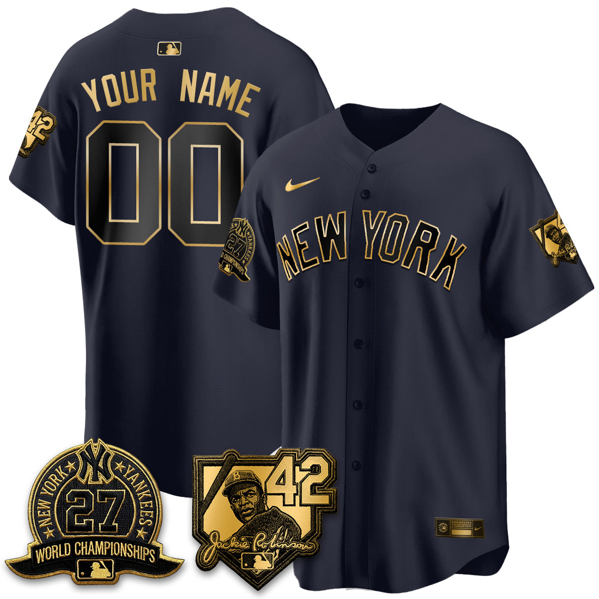 NYY 2026 Jackie Robinson Day Vapor Limited Gold Edition Custom Jersey - All Stitched
