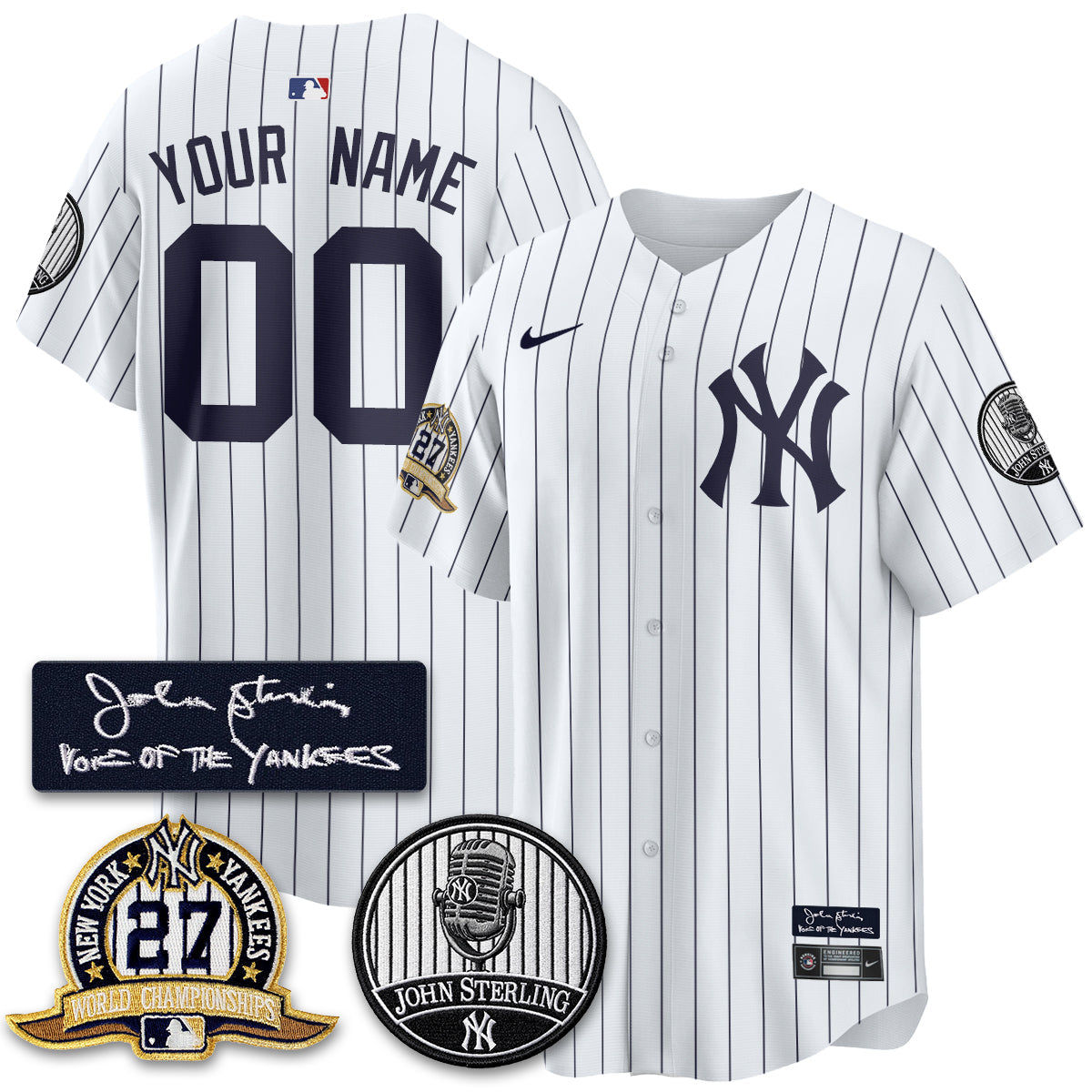 NYY John Sterling Tribute Patch Vapor Premier Limited Custom Jersey - Stitched