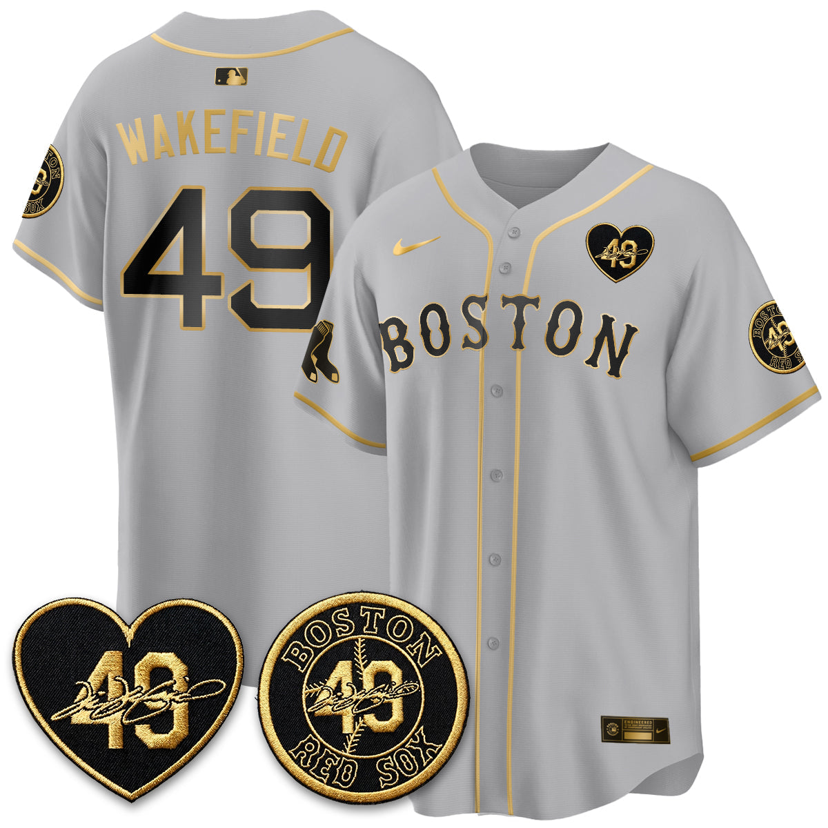 BOS Tim Wakefield Memorial Patch Vaper Premier Limited Gold Edition Jersey - Stitched