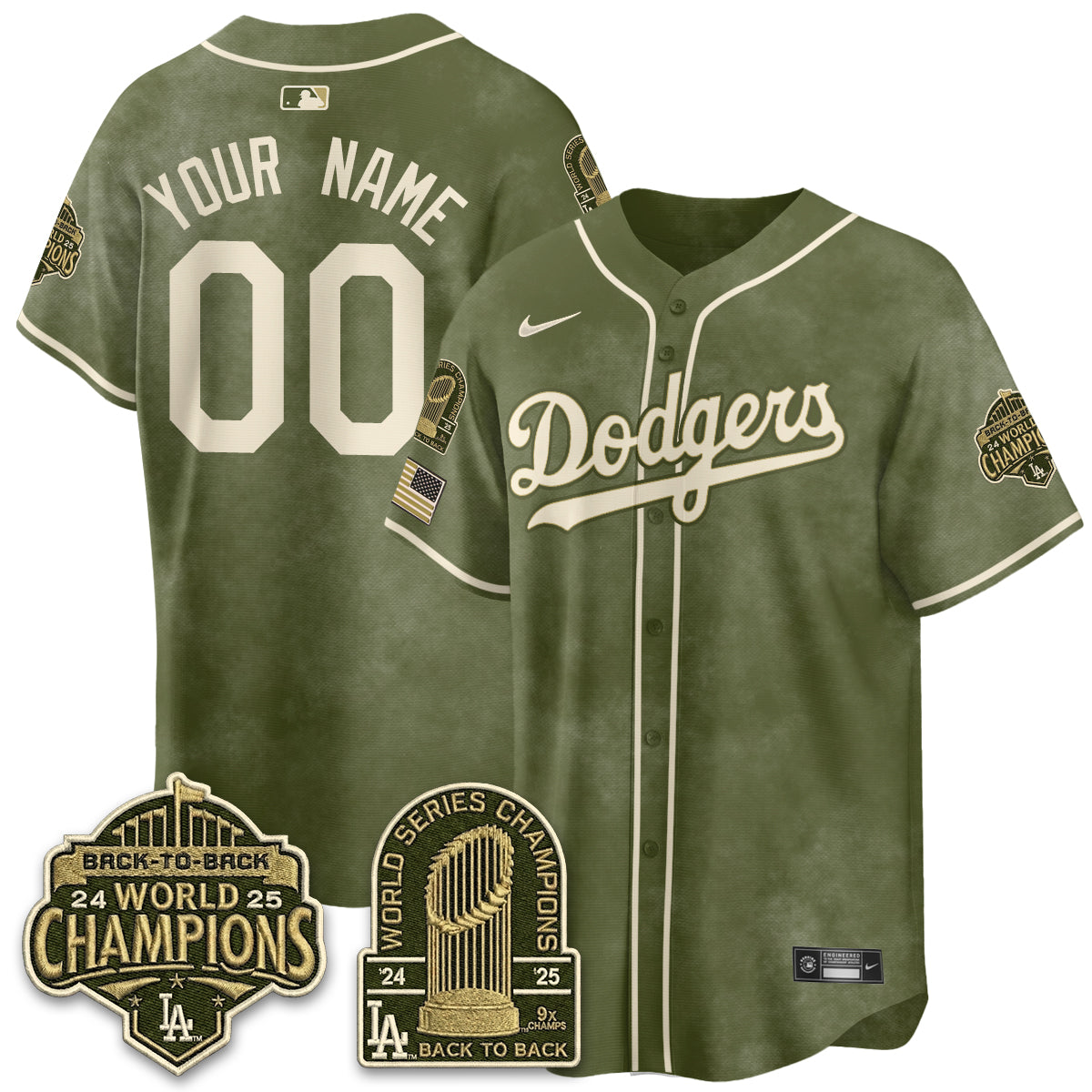 LAD New Era Olive 2026 Armed Forces Day Custom Jersey -All Stitched