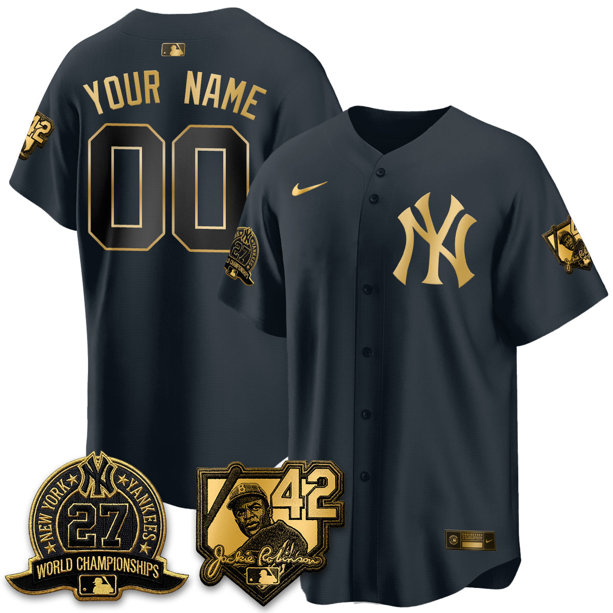 NYY 2026 Jackie Robinson Day Vapor Limited Gold Edition Custom Jersey - All Stitched