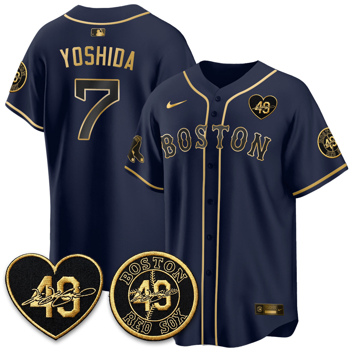 BOS Tim Wakefield Memorial Patch Vaper Premier Limited Gold Edition Jersey - All Stitched