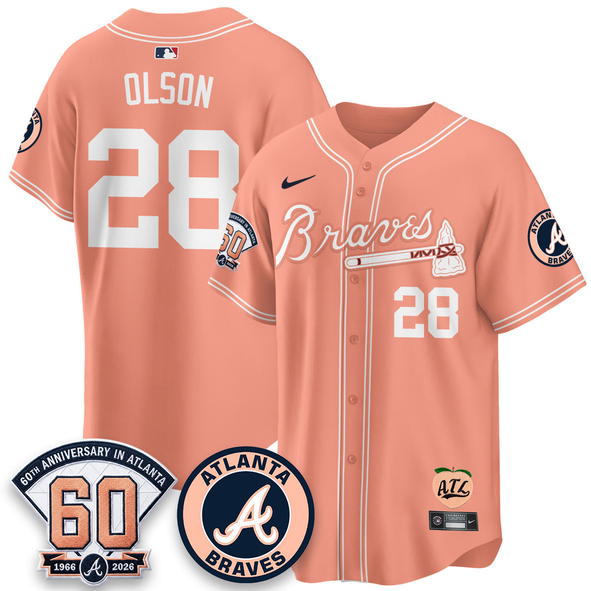 ATL 60th Anniversary Peach Edition Vapor Premier Limited Jersey - All Stitched