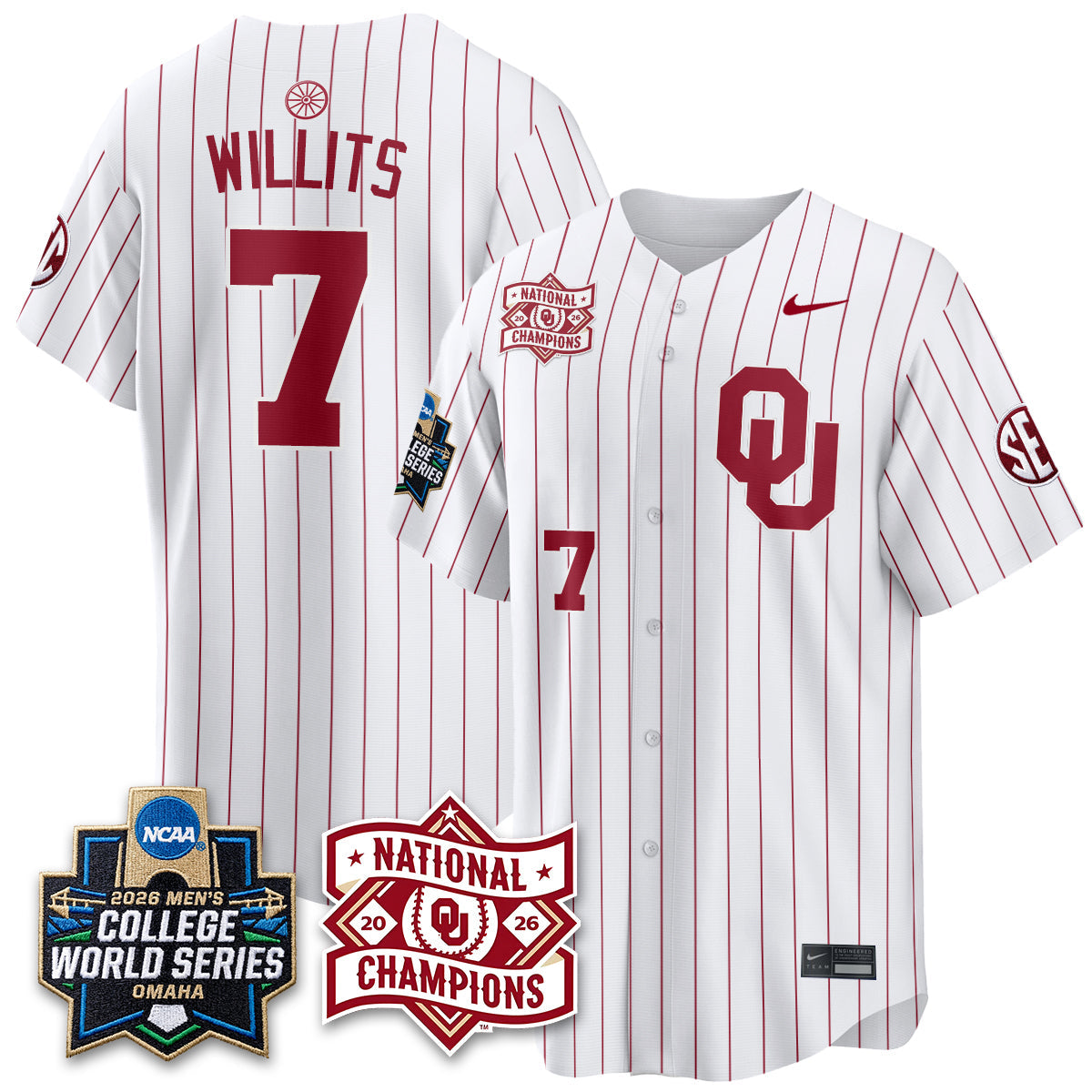 OU 2026 NCAA Baseball College World Series Champions Vapor Jersey - Stitched