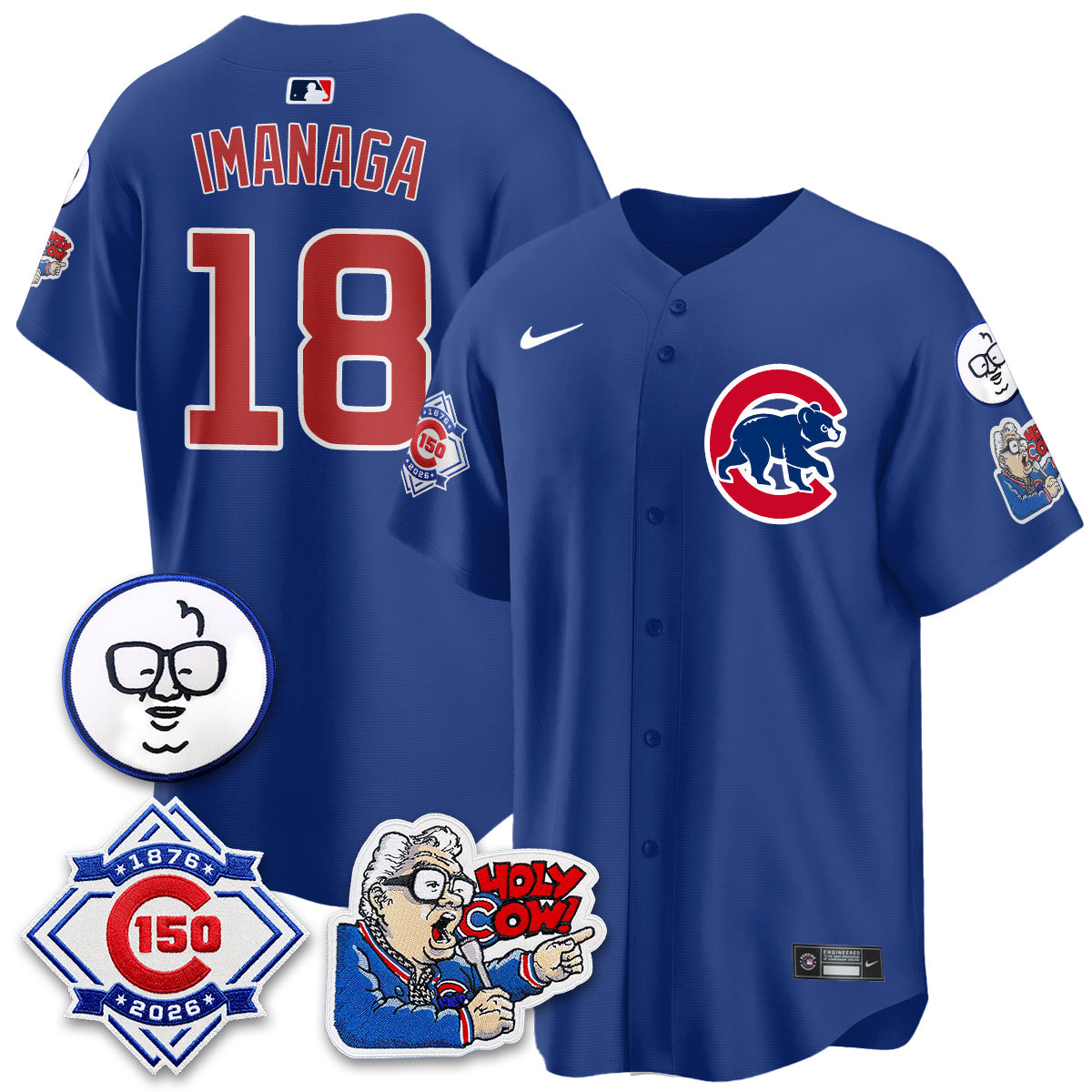 CHC 150th Anniversary Harry Caray Holy Cow Limited Blue Jersey - Stitched V2
