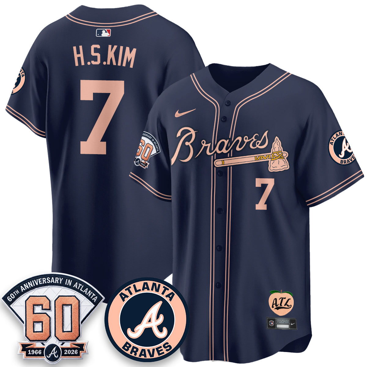 ATL 60th Anniversary Peach Edition Vapor Premier Limited Jersey - Stitched