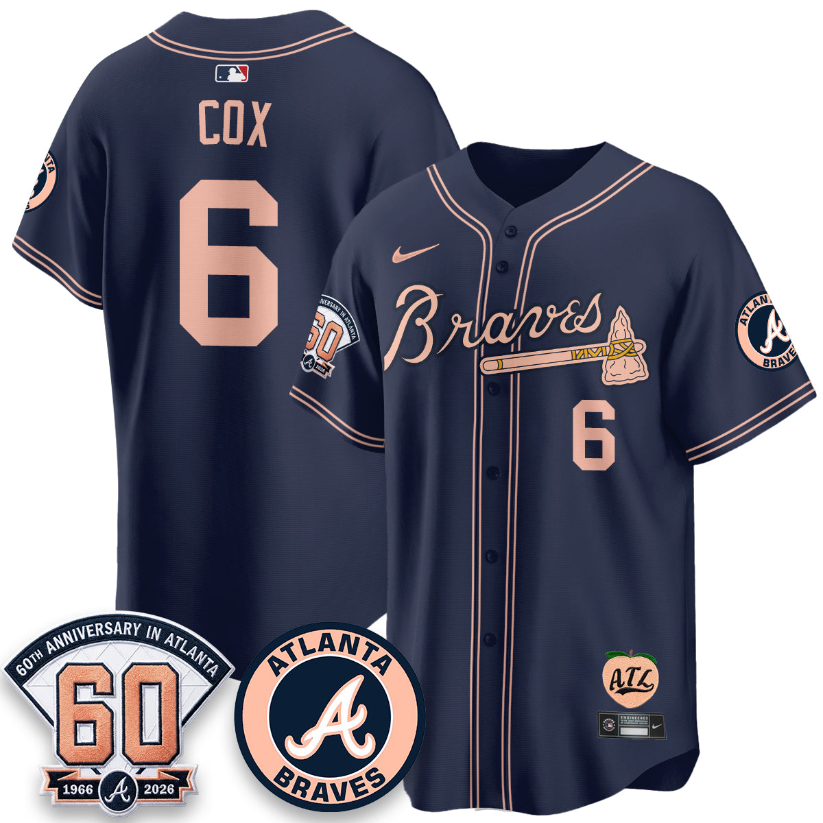 ATL 60th Anniversary Peach Edition Vapor Premier Limited Jersey - All Stitched
