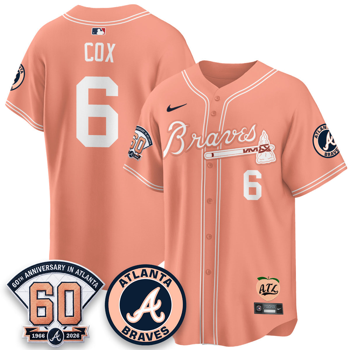 ATL 60th Anniversary Peach Edition Vapor Premier Limited Jersey - Stitched