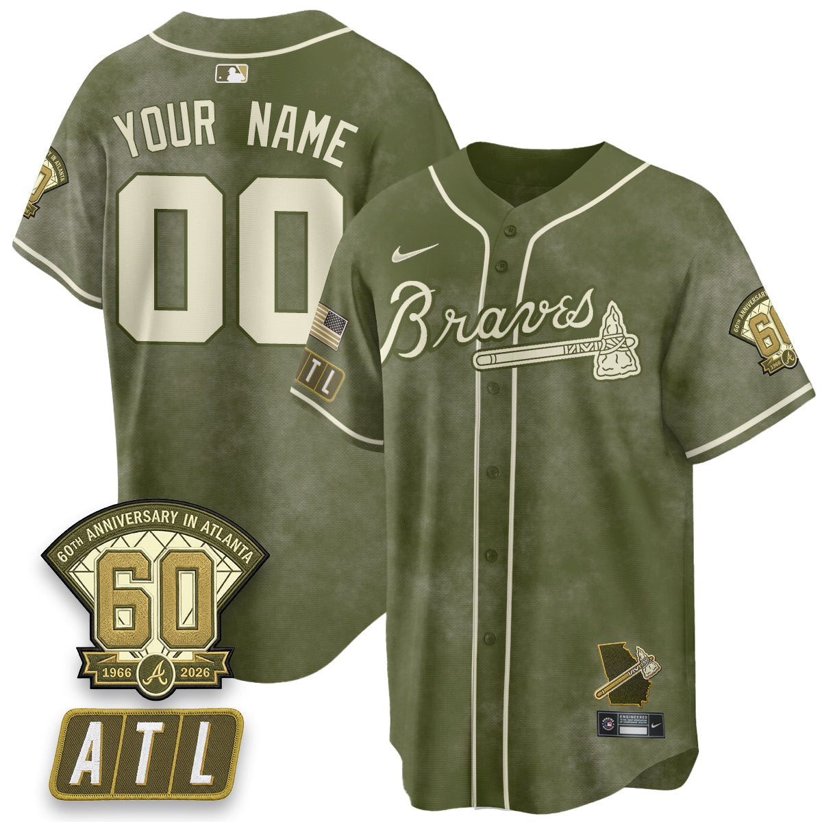 ATL New Era Olive 2026 Armed Forces Day Vapor Limited Custom Jersey - Stitched