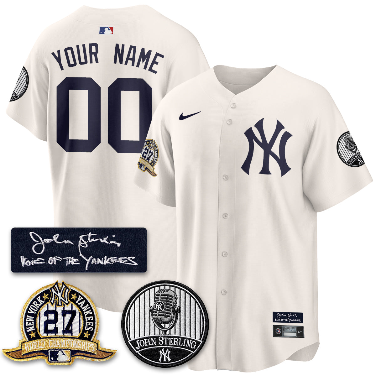 NYY John Sterling Tribute Patch Vapor Premier Limited Custom Jersey - Stitched
